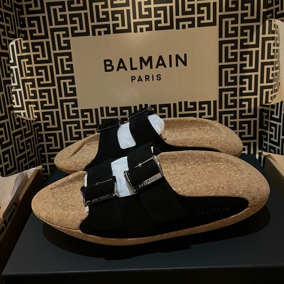 Men’s Balmain B-It Slides (mules) - leather, rubber, cork - Picture 4 of 12
